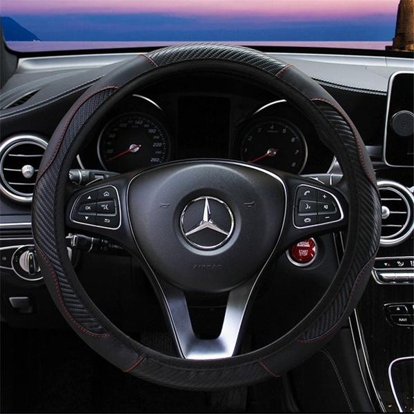Car Auto Steering Wheel Cover Carbon Fibre Breathable Anti-slip Protector Automotive Black - DailySale