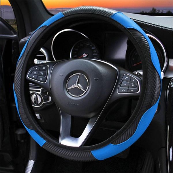 Car Auto Steering Wheel Cover Carbon Fibre Breathable Anti-slip Protector Automotive Blue - DailySale