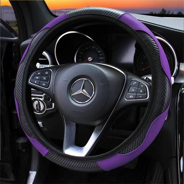 Car Auto Steering Wheel Cover Carbon Fibre Breathable Anti-slip Protector Automotive Purple - DailySale