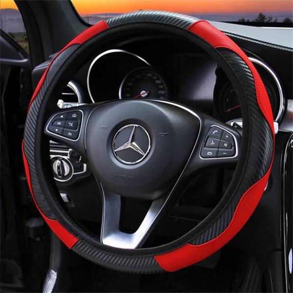 Car Auto Steering Wheel Cover Carbon Fibre Breathable Anti-slip Protector Automotive Red - DailySale