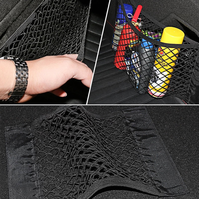 Car Back Rear Mesh Trunk Seat Elastic String Net Magic Sticker Universal Storage Bag Automotive - DailySale