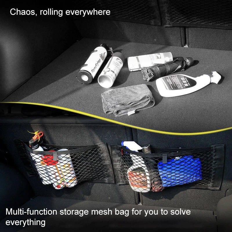 Car Back Rear Mesh Trunk Seat Elastic String Net Magic Sticker Universal Storage Bag Automotive - DailySale