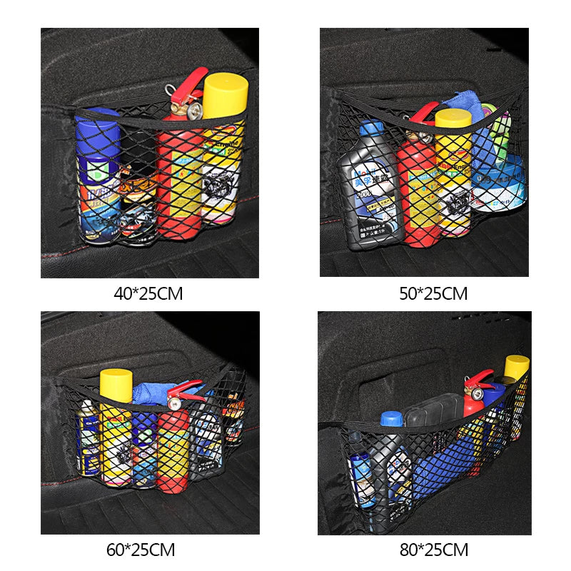 Car Back Rear Mesh Trunk Seat Elastic String Net Magic Sticker Universal Storage Bag Automotive - DailySale