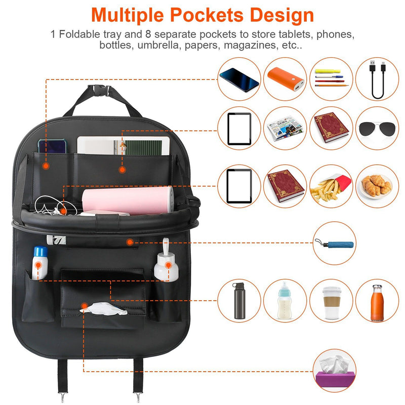 Car Back Seat Organizer with Foldable Table Tray 8 Pockets Automotive - DailySale