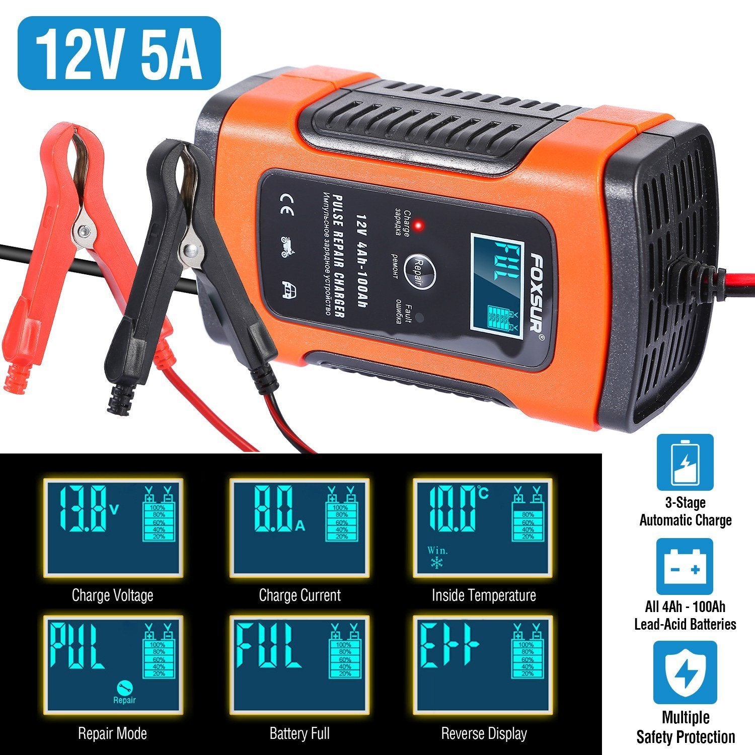 Car Battery Charger 12V 5A Recover Pulse Repair Automotive - DailySale