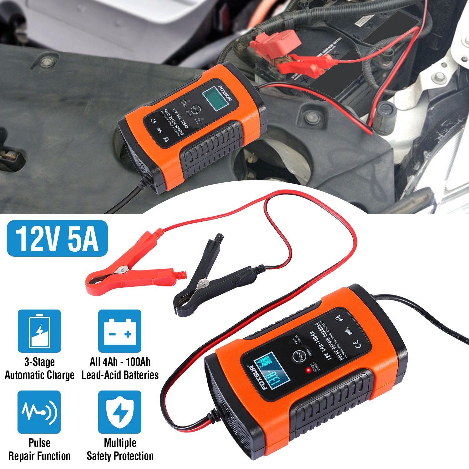 Car Battery Charger 12V 5A Recover Pulse Repair Automotive - DailySale