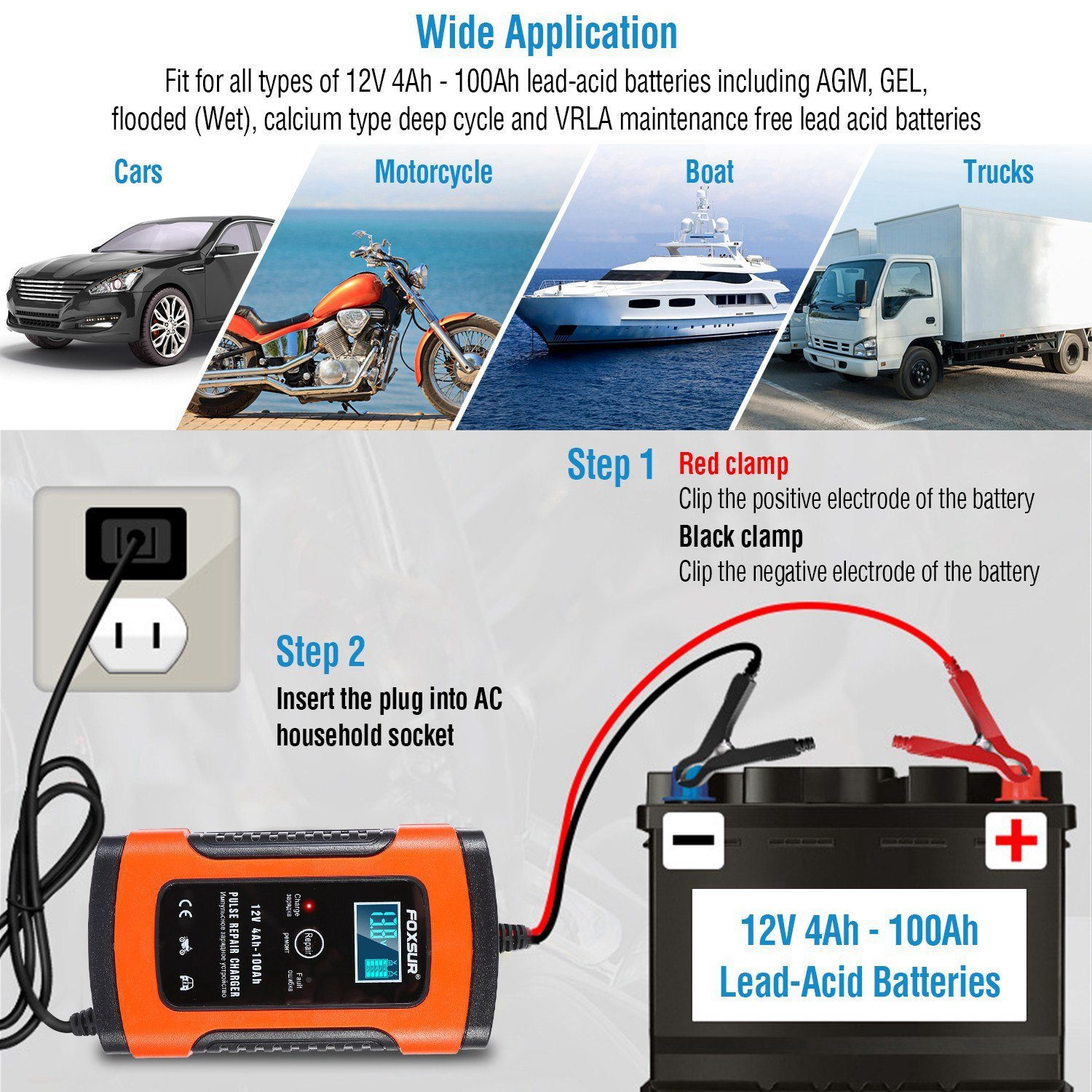 Car Battery Charger 12V 5A Recover Pulse Repair Automotive - DailySale