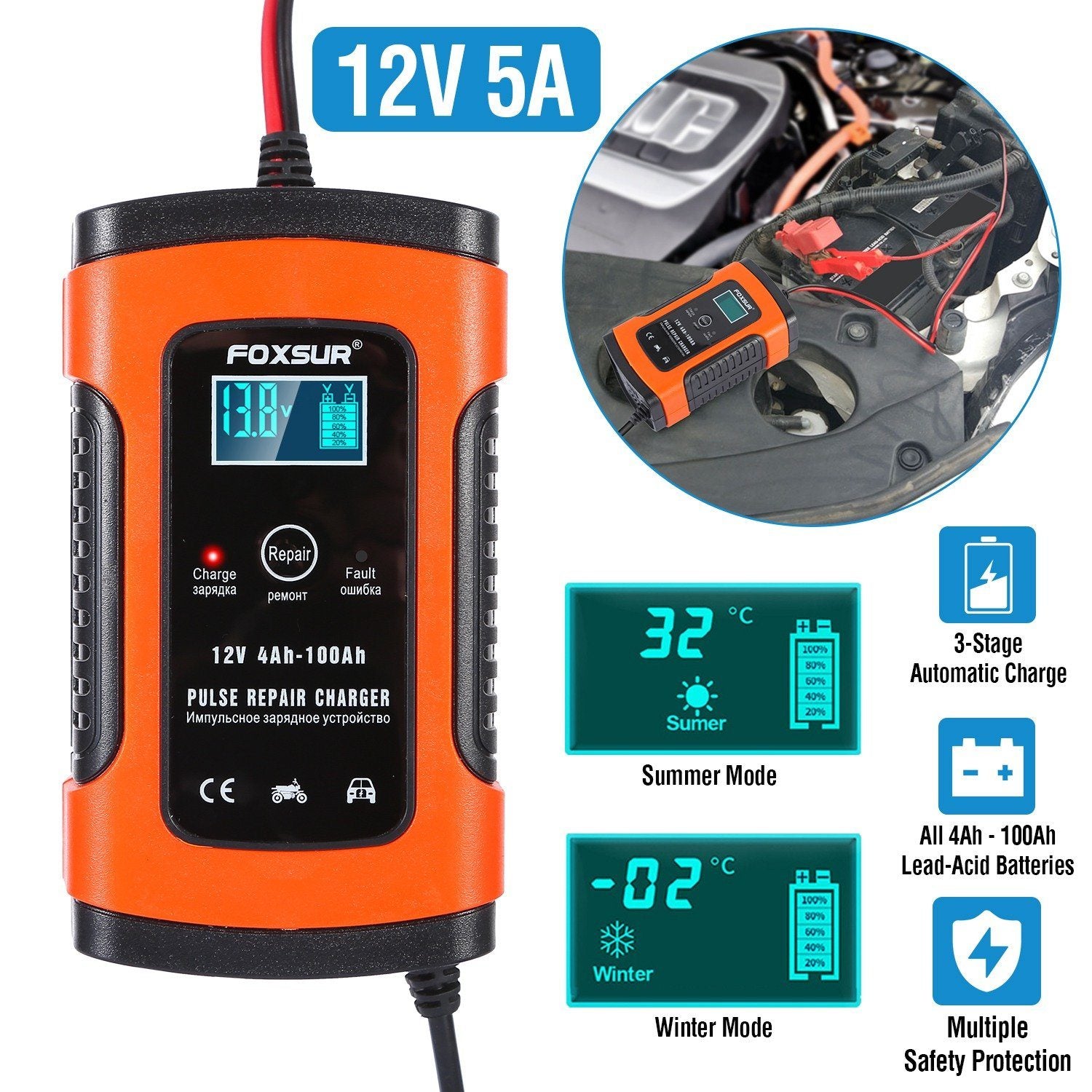 Car Battery Charger 12V 5A Recover Pulse Repair Automotive - DailySale