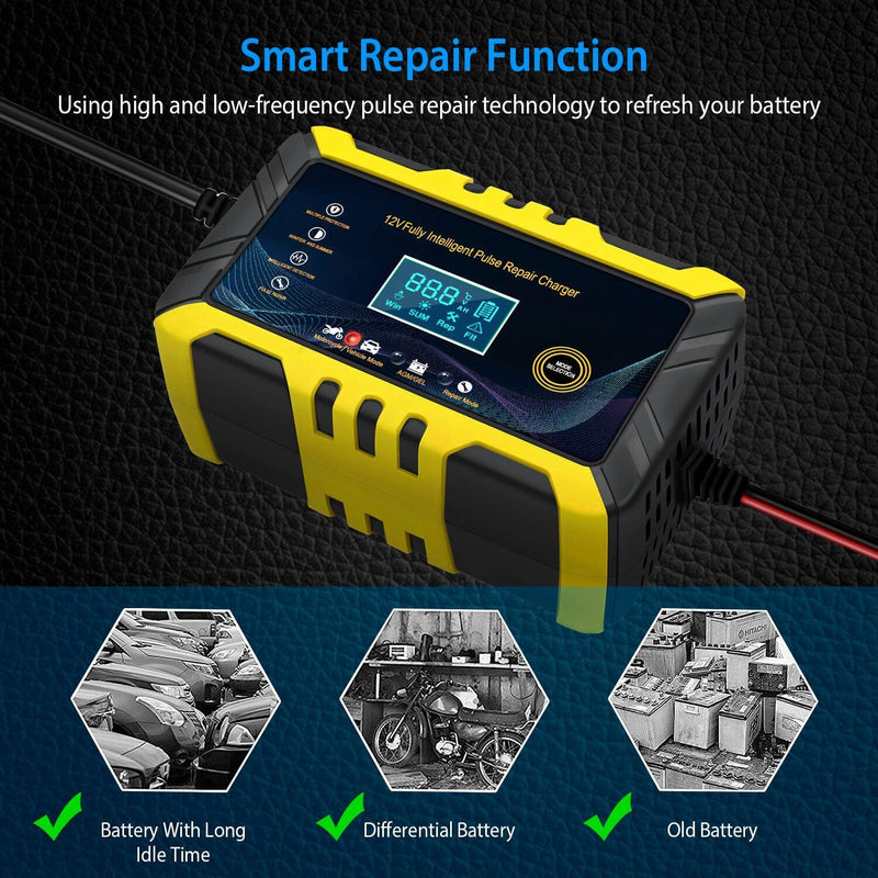 Car Battery Charger 12V/6A Smart Automatic Battery Charger Pulse Repair Automotive - DailySale