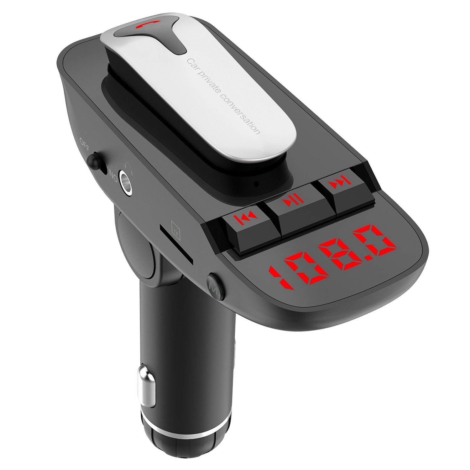 Car FM Transmitter with Wireless Earpiece 2 USB Charge Ports Automotive - DailySale