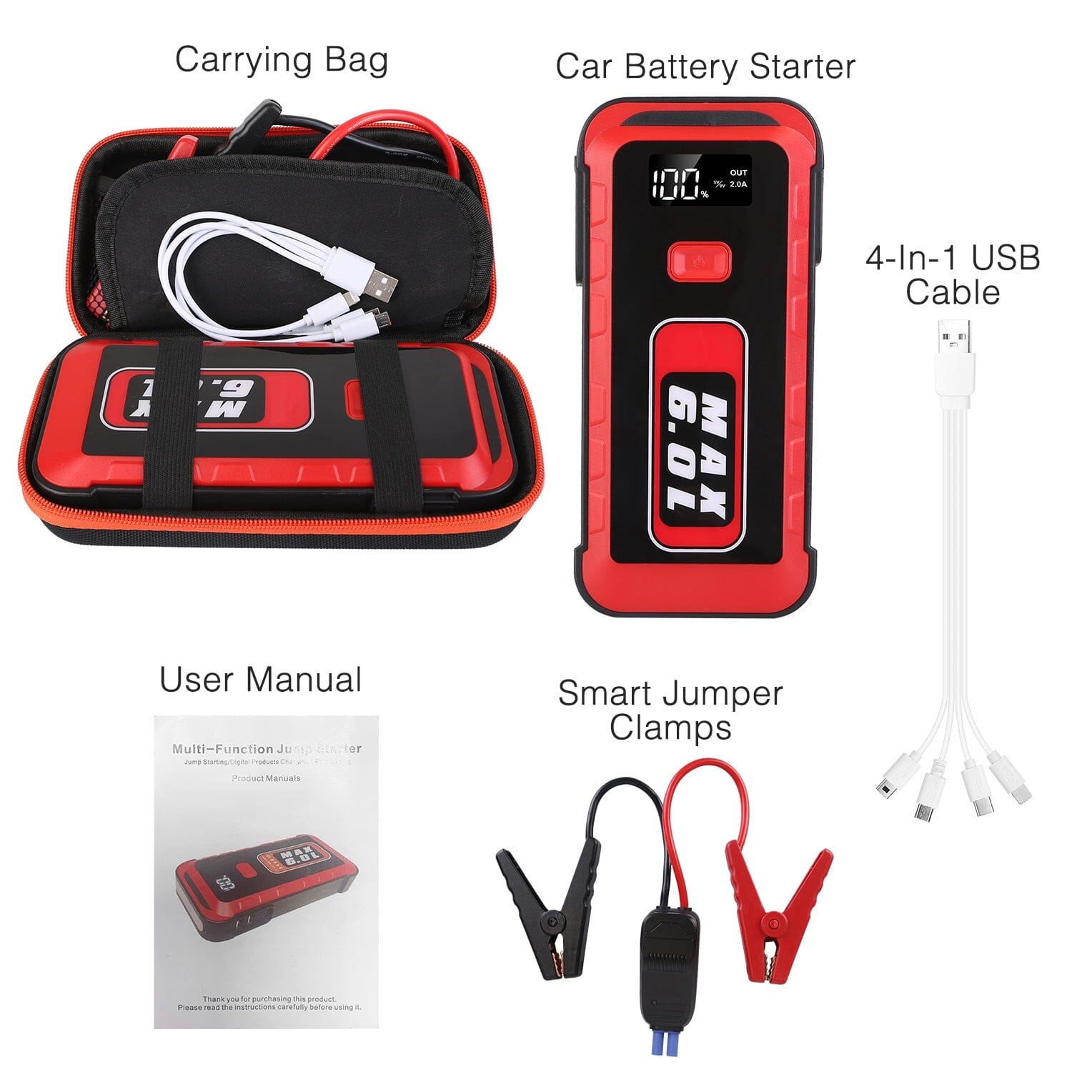 Car Jump Starter Booster 2500A Peak 25800mAh Battery Charger Power Bank Automotive - DailySale