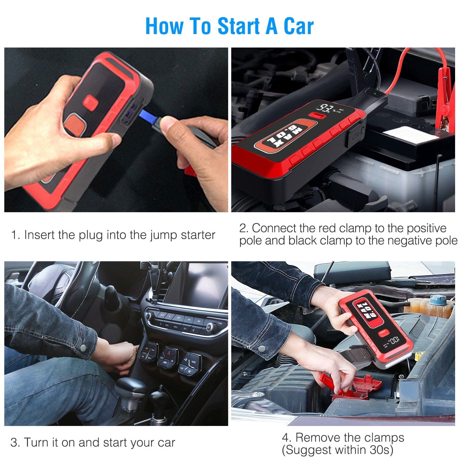 Car Jump Starter Booster 2500A Peak 25800mAh Battery Charger Power Bank Automotive - DailySale