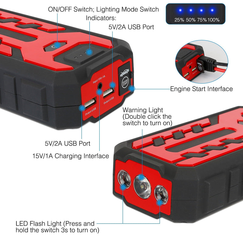 Car Jump Starter Booster with 4 Modes LED Flashlight Automotive - DailySale