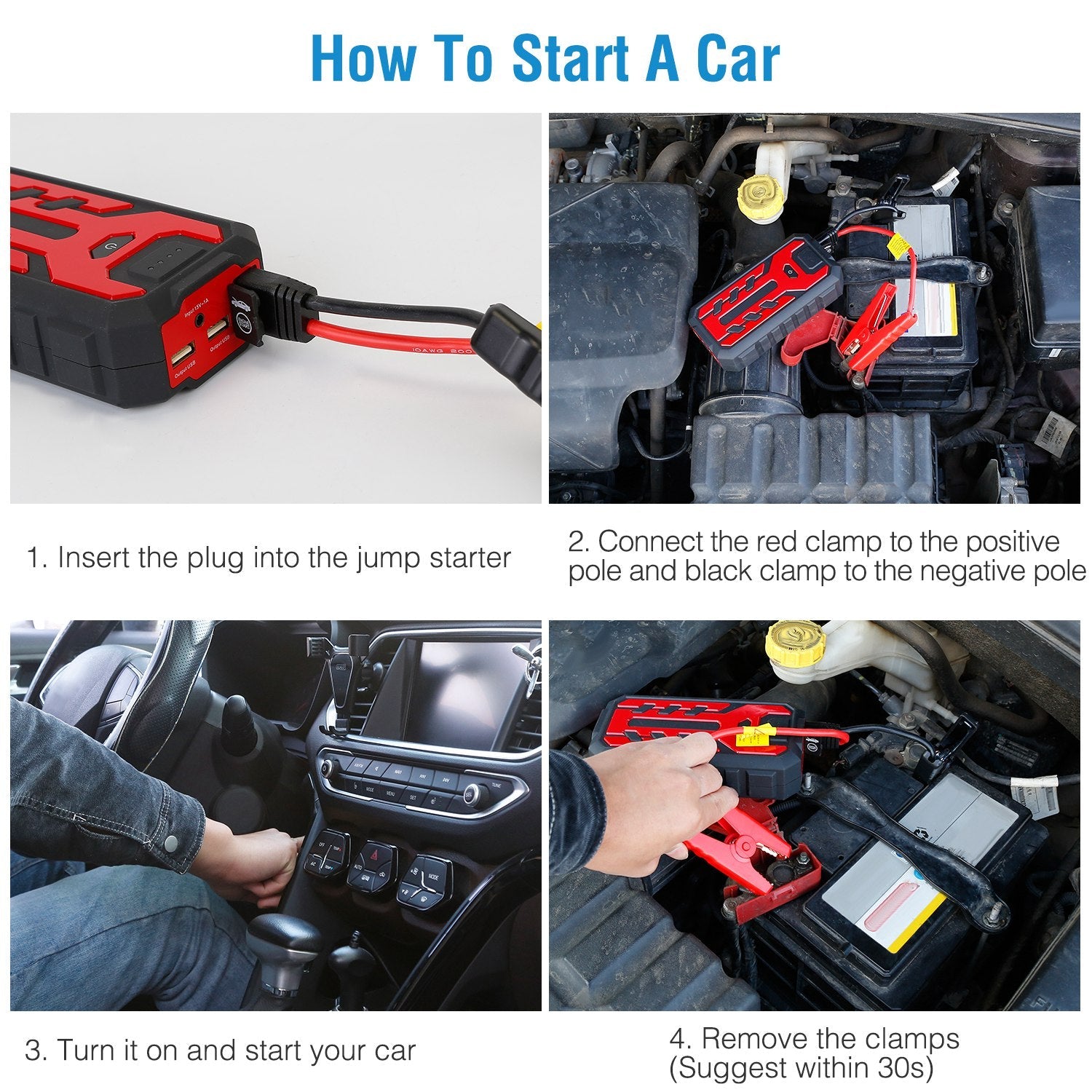 Car Jump Starter Booster with 4 Modes LED Flashlight Automotive - DailySale