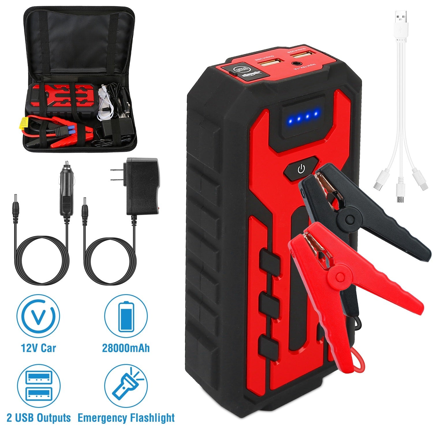 Car Jump Starter Booster with 4 Modes LED Flashlight Automotive - DailySale