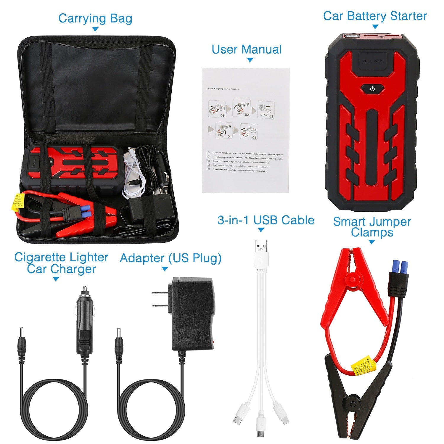 Car Jump Starter Booster with 4 Modes LED Flashlight Automotive - DailySale