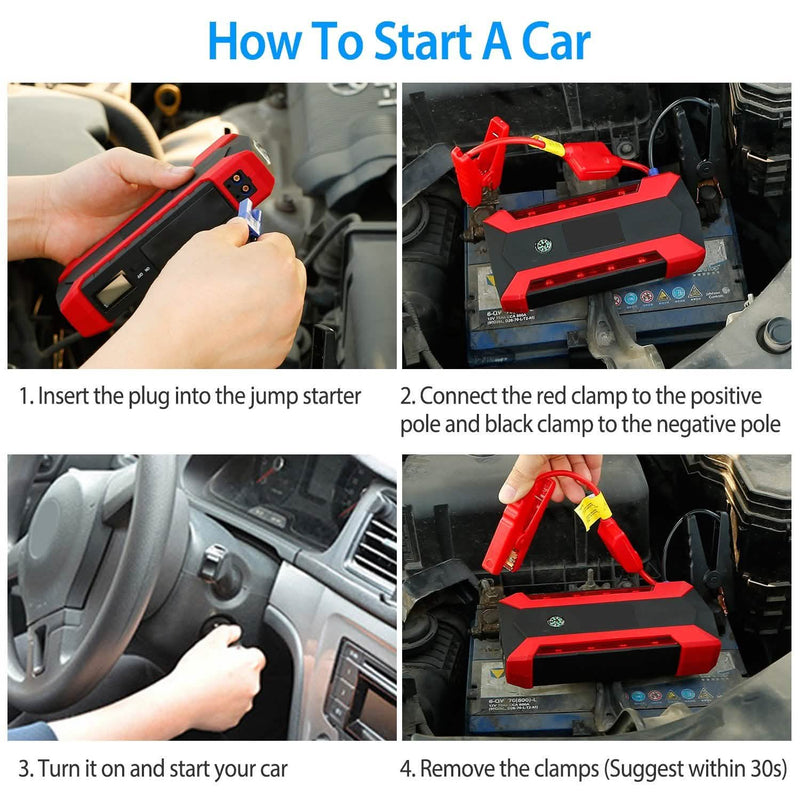 Car Jump Starter Booster with LCD Screen 4 Modes LED Flashlight Automotive - DailySale
