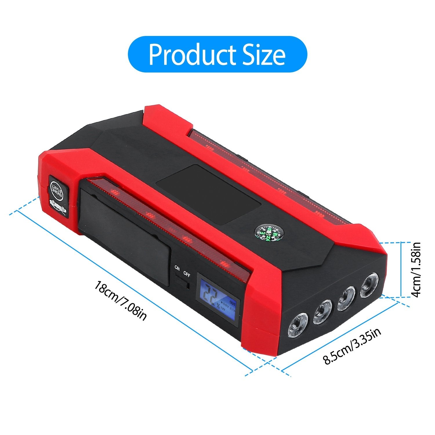 Car Jump Starter Booster with LCD Screen 4 Modes LED Flashlight Automotive - DailySale