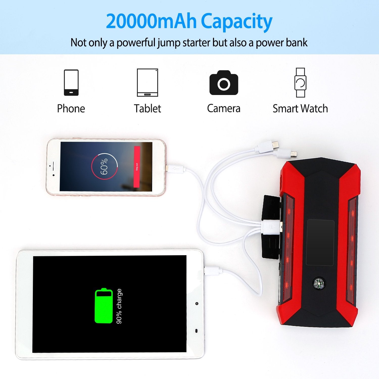 Car Jump Starter Booster with LCD Screen 4 Modes LED Flashlight Automotive - DailySale