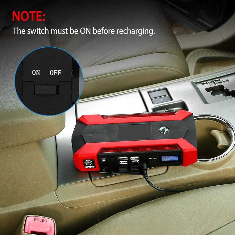 Car Jump Starter Booster with LCD Screen 4 Modes LED Flashlight Automotive - DailySale