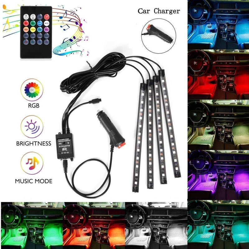 Car LED Strip Lights with Sound Active Function and Remote Controller Automotive RGB(Cigarette Lighter) - DailySale