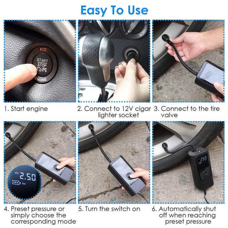 Car Tire Inflator Corded with LED Light Automotive - DailySale