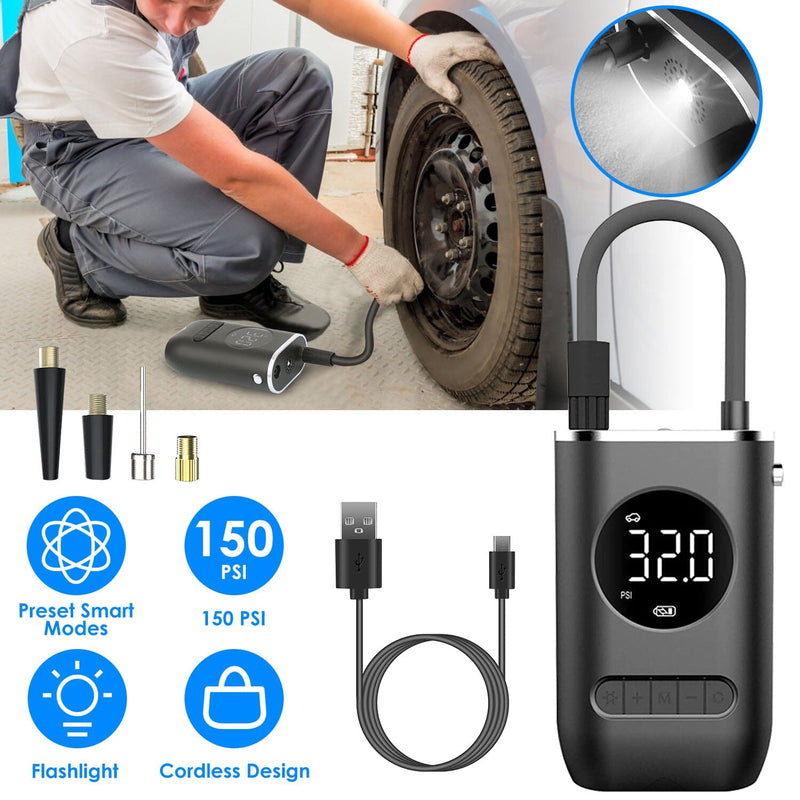 Car Tire Inflator Pump Portable 150 PSI with LED Light Automotive - DailySale