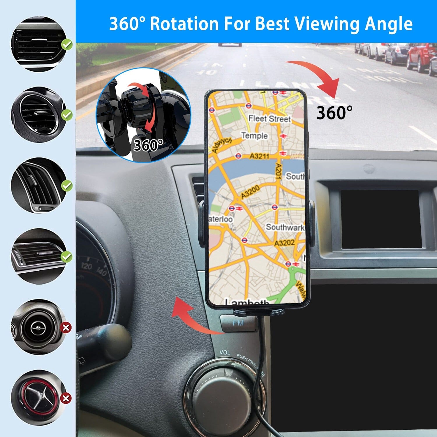 Car Wireless Phone Charger Car Air Vent Phone Mount Automotive - DailySale