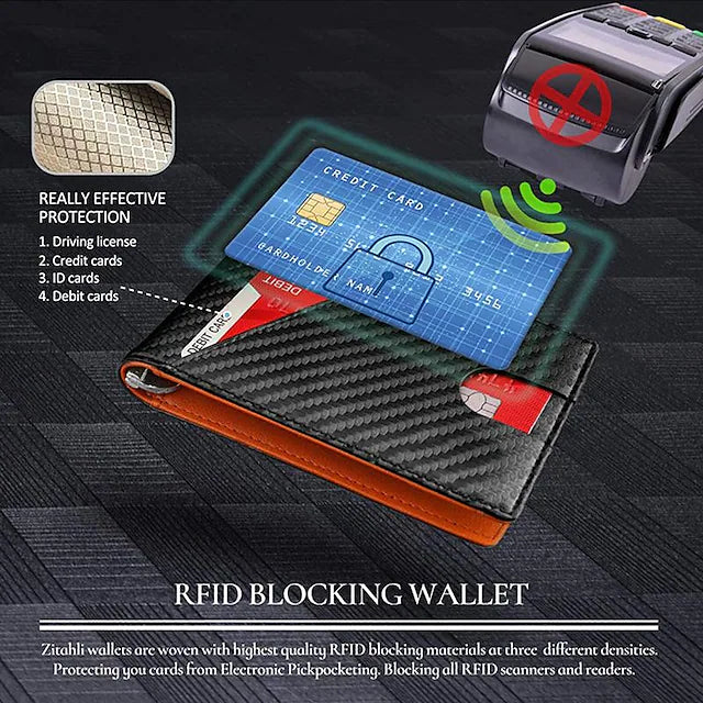 Carbon Fiber Rfid Men Wallets Bi-fold Vallet Billfold Men's Shoes & Accessories - DailySale