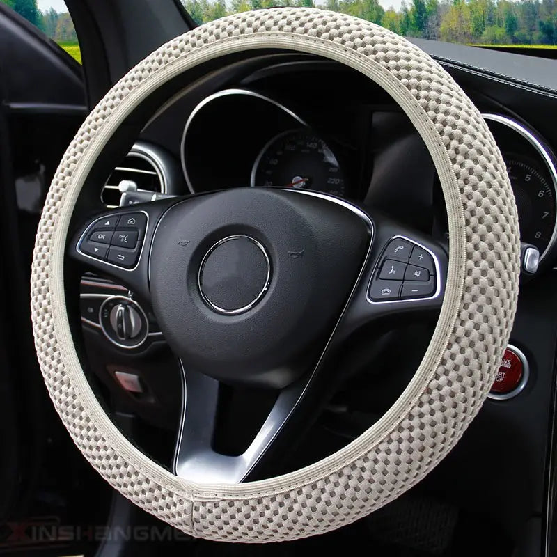 Carbon Fiber Sports Steering Wheel Cover Automotive Beige - DailySale