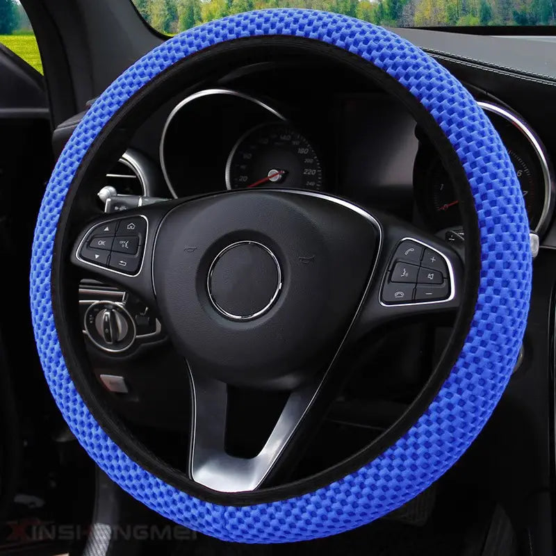 Carbon Fiber Sports Steering Wheel Cover Automotive Blue - DailySale