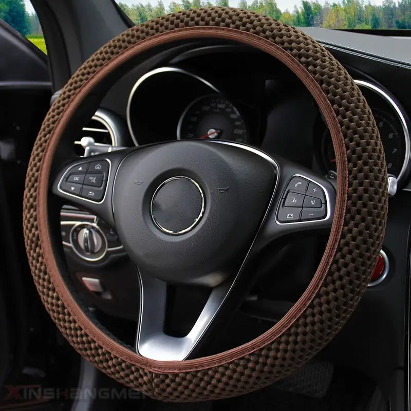 Carbon Fiber Sports Steering Wheel Cover Automotive Brown - DailySale