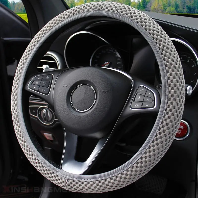 Carbon Fiber Sports Steering Wheel Cover Automotive Gray - DailySale