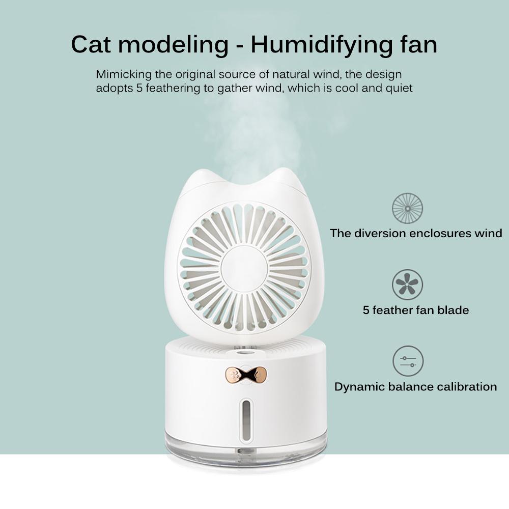 Cartoon Cat Fan Humidifier USB Charging Desktop Mute Hydrating Humidifier Wellness - DailySale