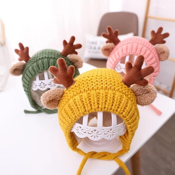 Cartoon Elk Baby Hat Winter Christmas Knitted Holiday Decor & Apparel - DailySale
