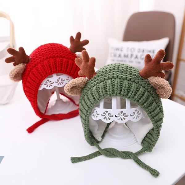 Cartoon Elk Baby Hat Winter Christmas Knitted Holiday Decor & Apparel - DailySale