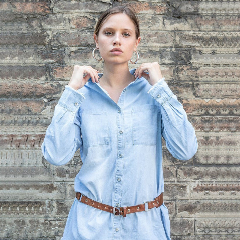 Casual Button Up Denim Shirt Women's Clothing - DailySale