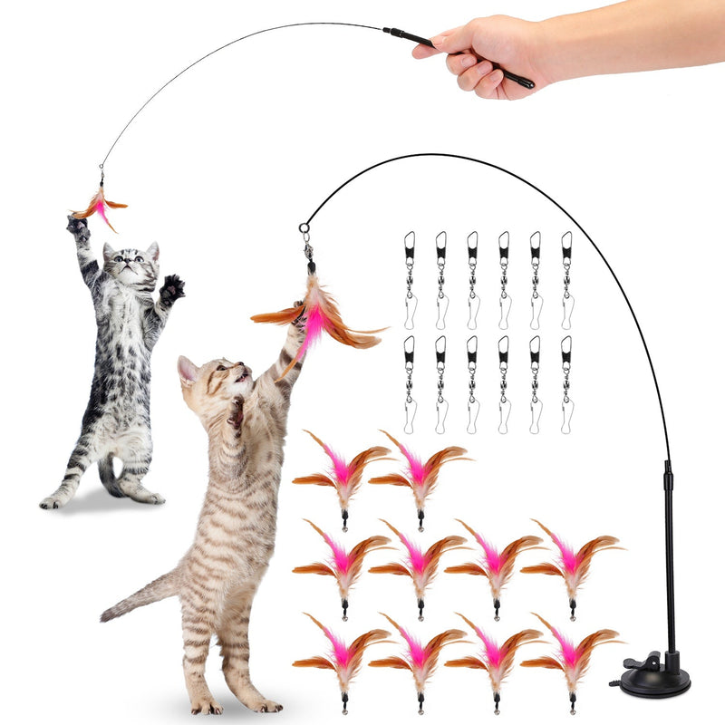 Cat Feather Wand Rod with 12 Pieces Feather Replacements for Cats Pet Supplies - DailySale