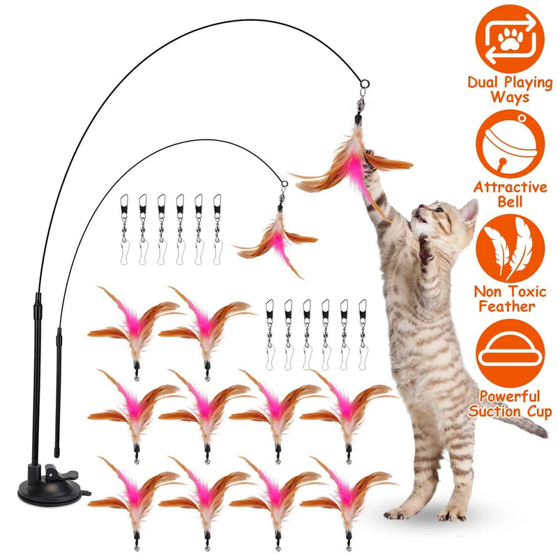 Cat Feather Wand Rod with 12 Pieces Feather Replacements for Cats Pet Supplies - DailySale
