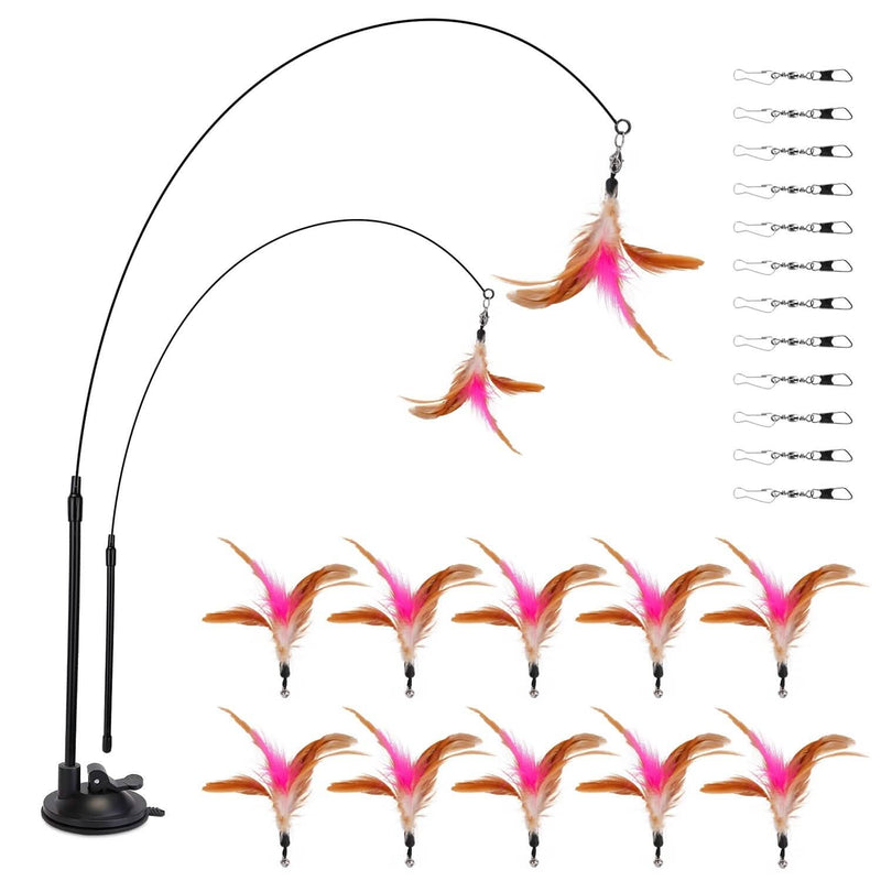 Cat Feather Wand Rod with 12 Pieces Feather Replacements for Cats Pet Supplies - DailySale