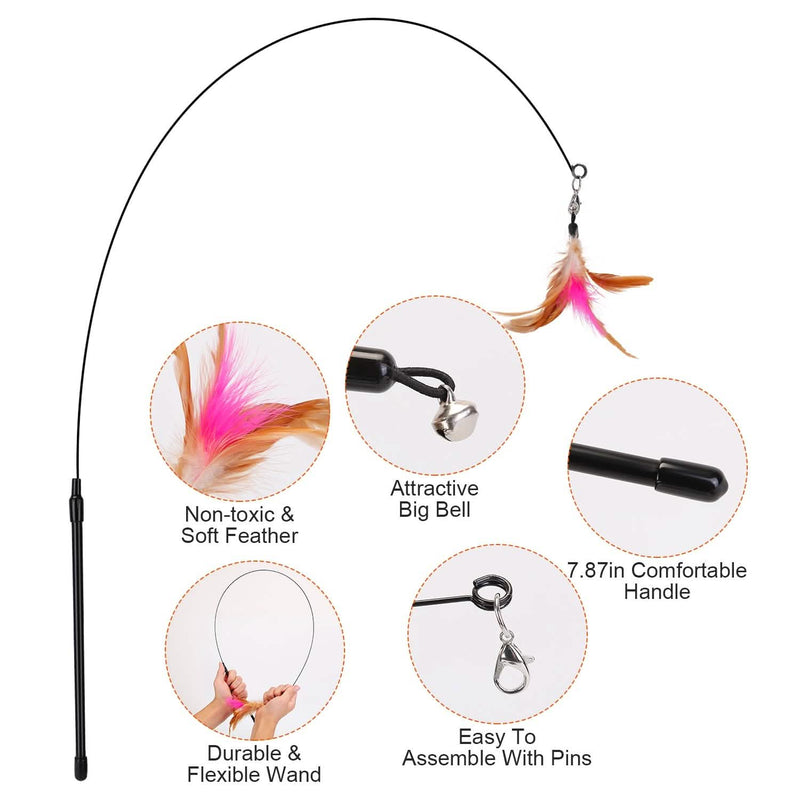 Cat Feather Wand Rod with 12 Pieces Feather Replacements for Cats Pet Supplies - DailySale