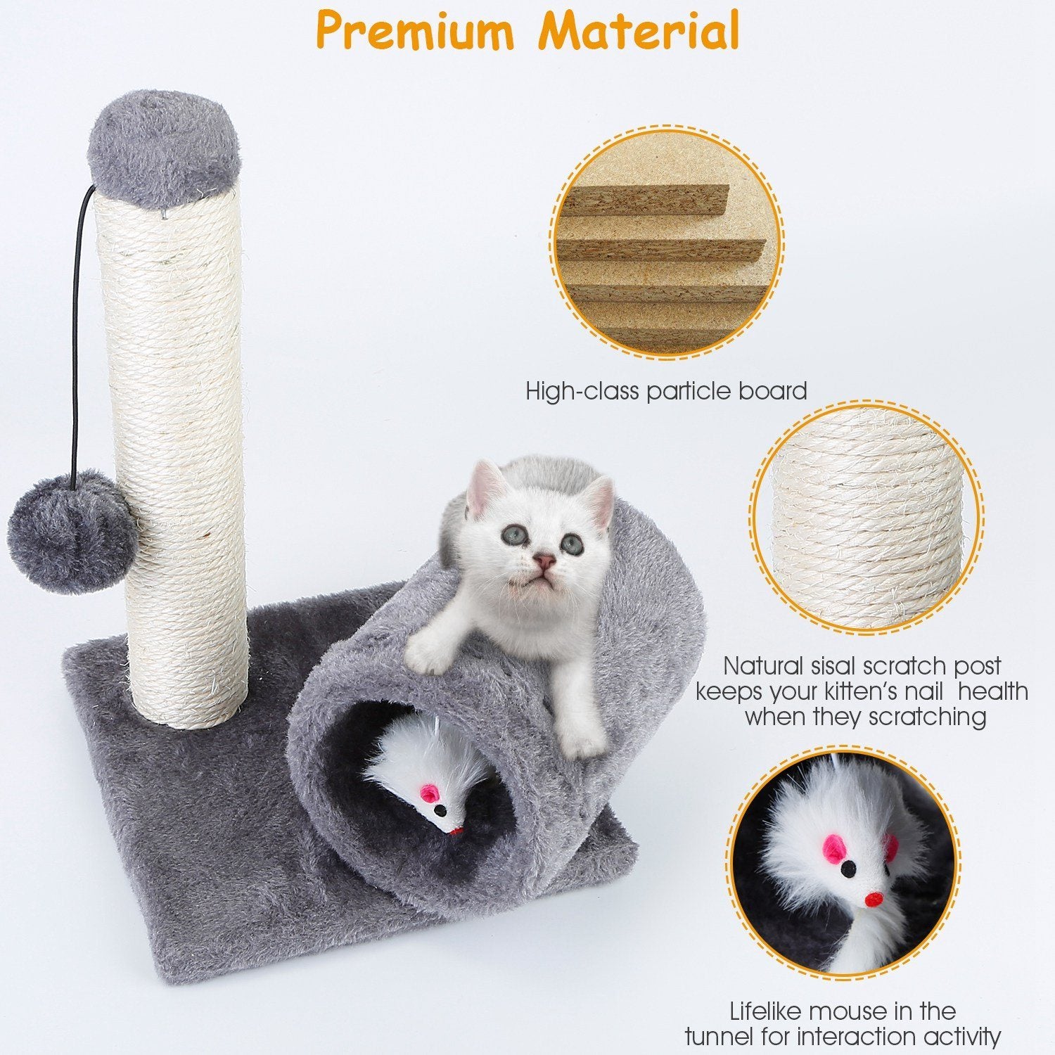 Cat Sisal Scratch Post Toy with Tunnel Pet Supplies - DailySale