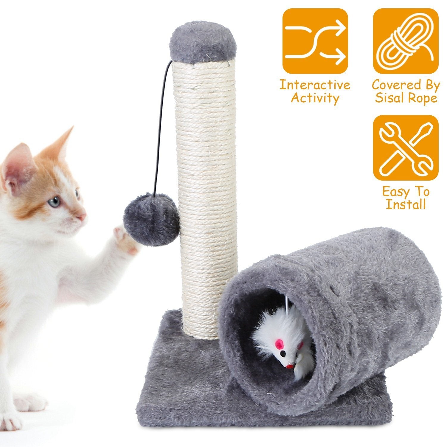 Cat Sisal Scratch Post Toy with Tunnel Pet Supplies - DailySale