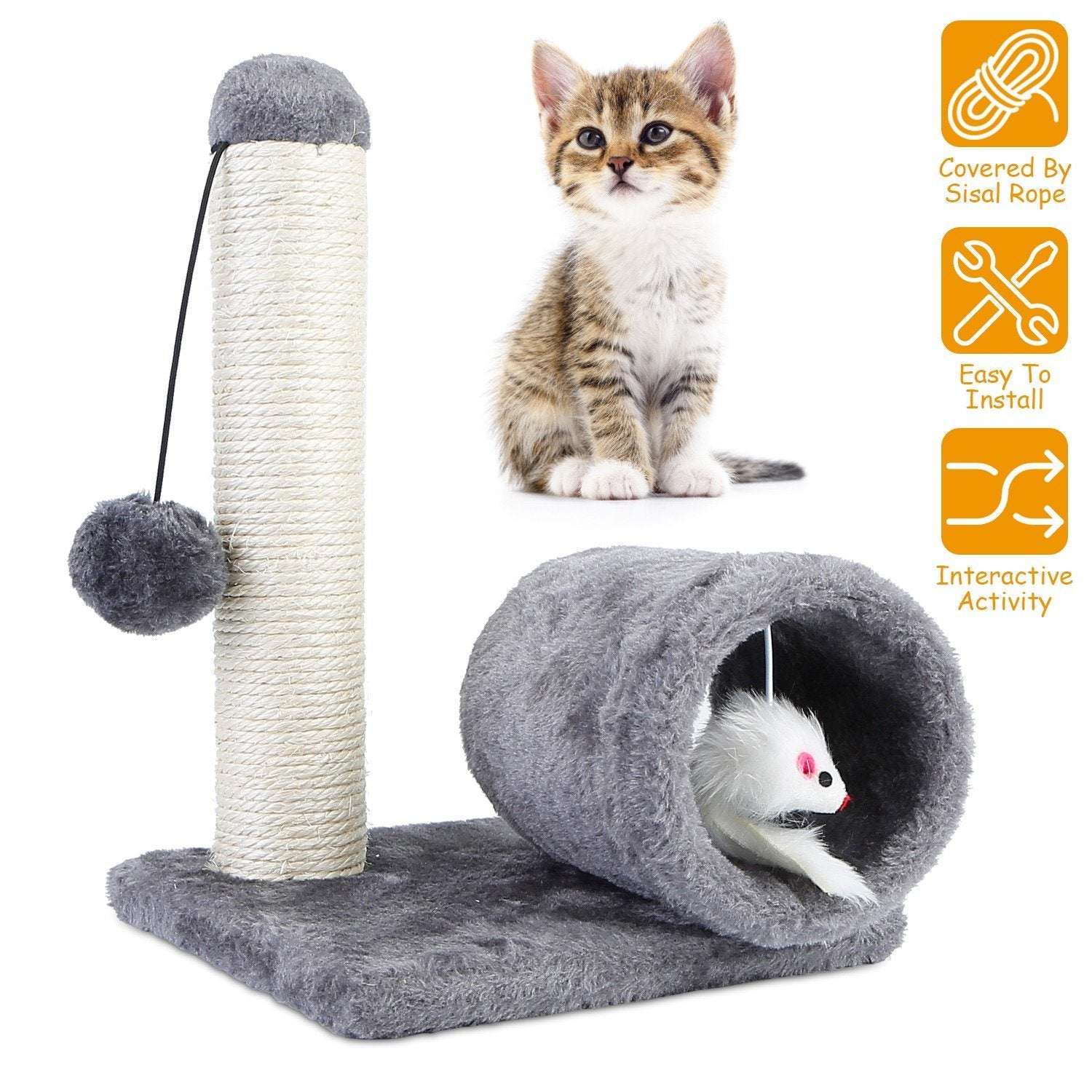 Cat Sisal Scratch Post Toy with Tunnel Pet Supplies - DailySale