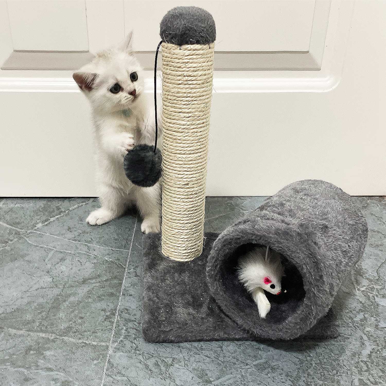 Cat Sisal Scratch Post Toy with Tunnel Pet Supplies - DailySale