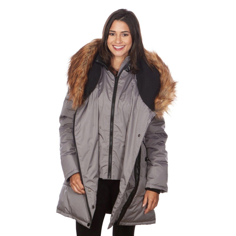 Celsius Women's Faux Fur Hooded Biker Style Puffy Coat Women's Apparel S Gray - DailySale