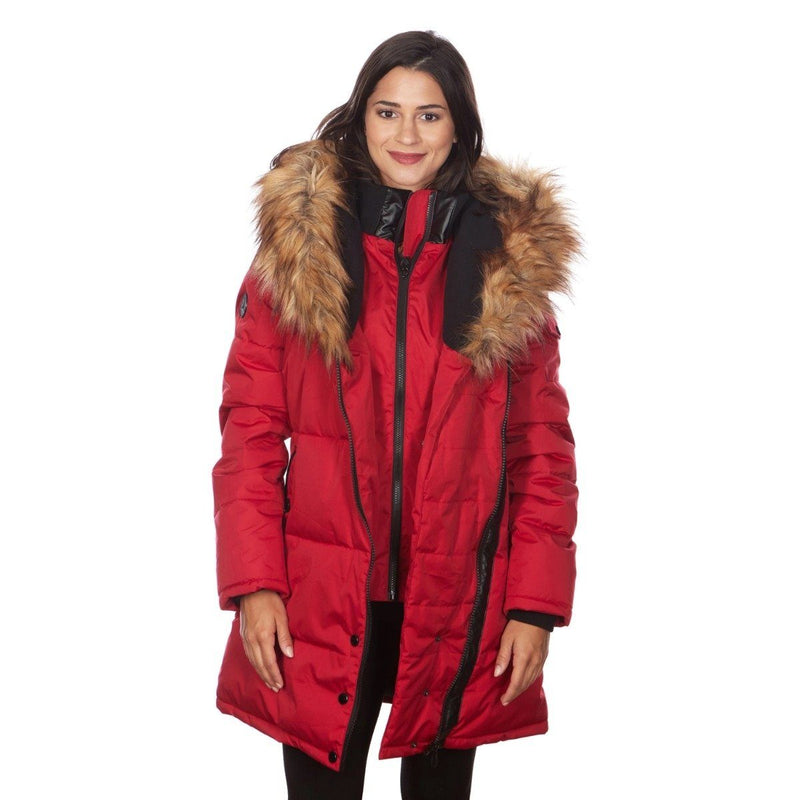 Celsius Women's Faux Fur Hooded Biker Style Puffy Coat Women's Apparel S Red - DailySale