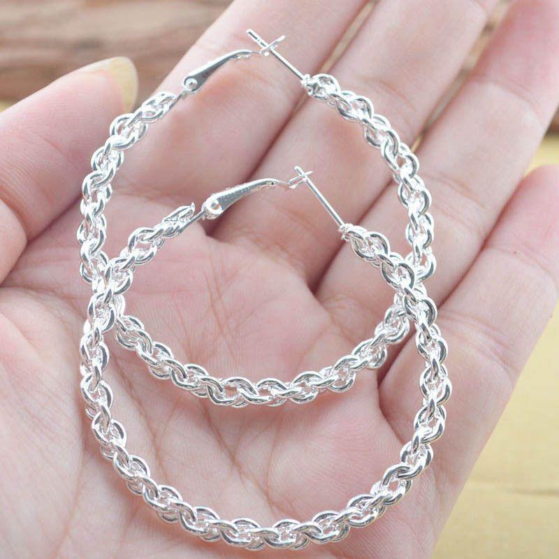 Chain Style Hoop Earrings in 18K White Gold Jewelry - DailySale