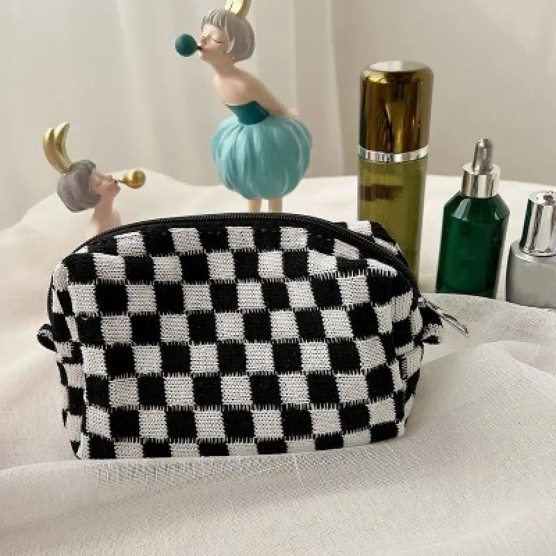 Checkered Pattern Zipper Makeup Bag Bags & Travel Black - DailySale