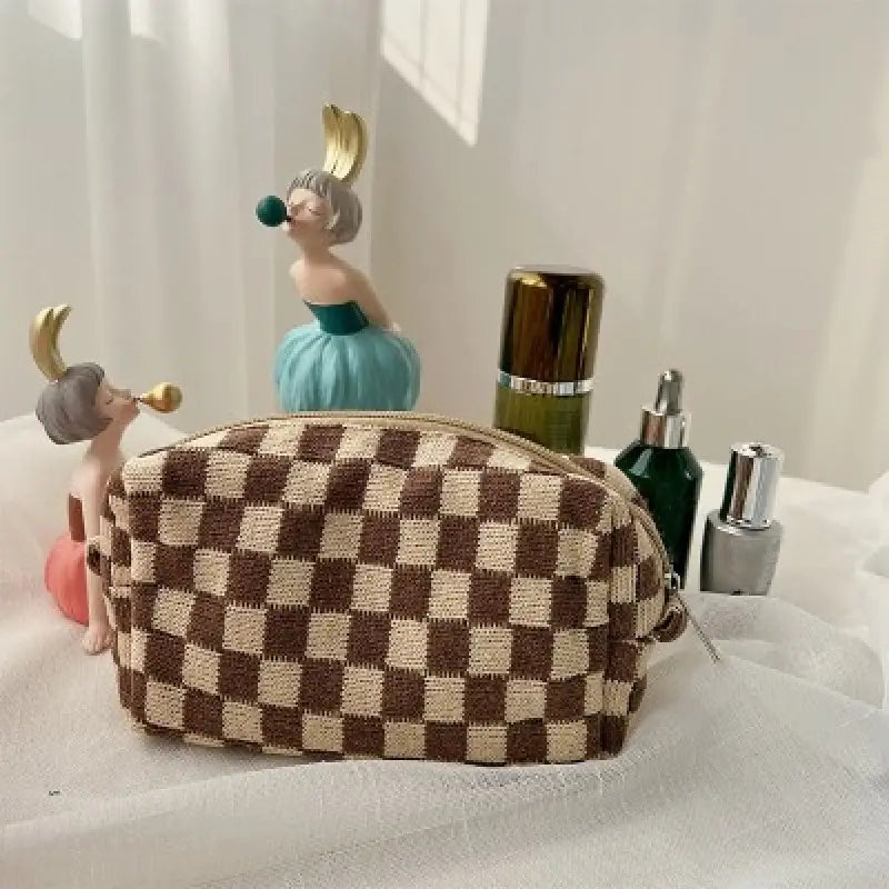 Checkered Pattern Zipper Makeup Bag Bags & Travel Coffee - DailySale